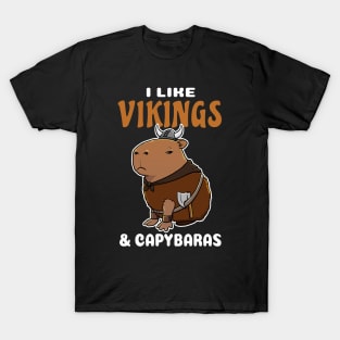 I Like Vikings and Capybaras Cartoon T-Shirt